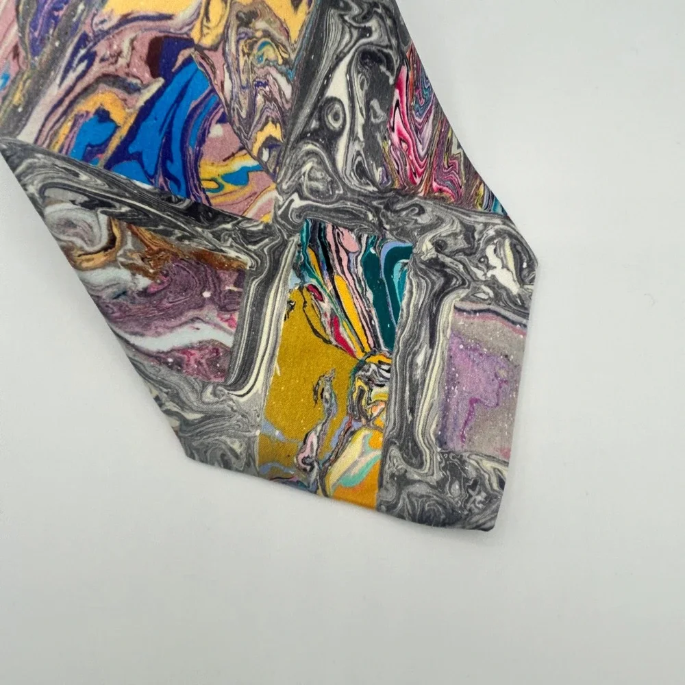 Portofino Collection Mens Silk Tie Marbled Abstract Multicolor Handmade USA